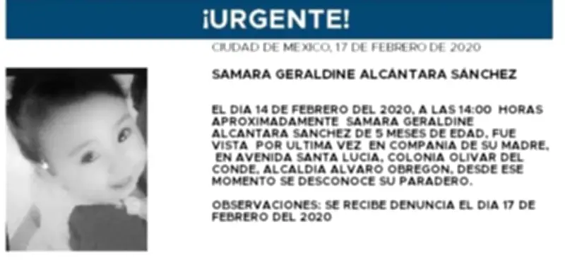 Alerta Amber en CDMX: Buscan a Samara Geraldine, bebé de 5 meses desaparecida en Álvaro Obregón