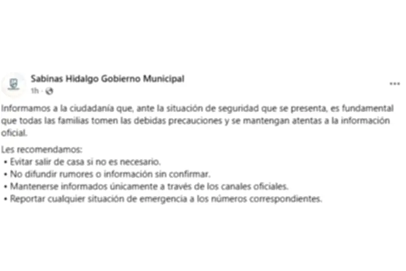 Amanece Sabinas Hidalgo entre balaceras: reportan un abatido tras enfrentamiento