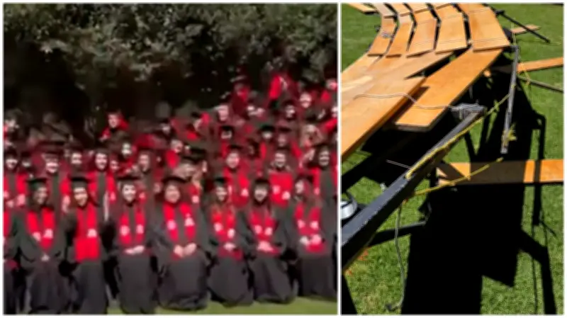 Colapsan gradas durante foto de graduación en la Ibero CDMX; 33 estudiantes resultan lesionados