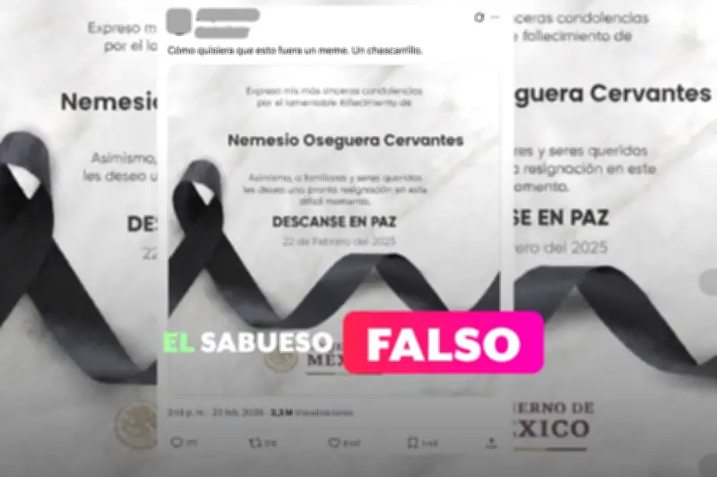 Comunicado oficial sobre muerte de 'El Mencho' es falso y circula en redes sociales