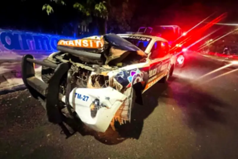 Conductor ebrio impacta dos patrullas en Ecatepec; autoridades reportan daños materiales