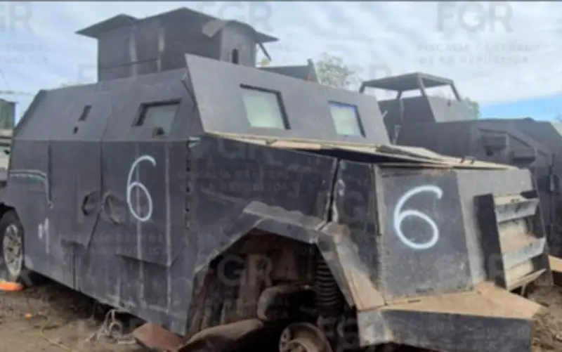 FGR destruye 23 vehículos 'monstruos' blindados en Tamaulipas vinculados al crimen