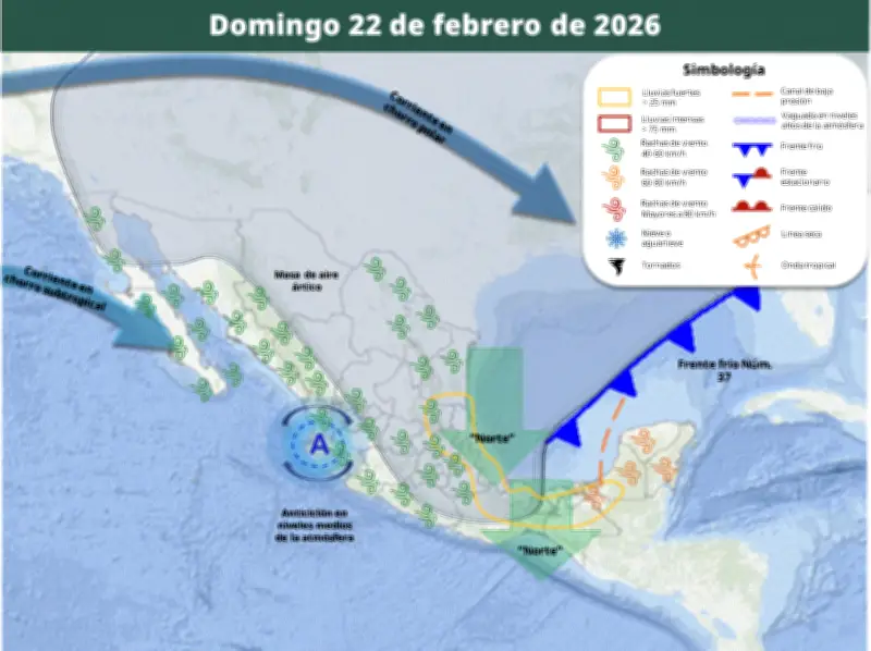 Frente Frío 37 y Masa Ártica Traerán Lluvias Fuertes y Vientos de 100 km/h en México
