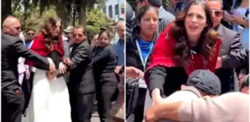 Fátima Bosch rompe protocolo para auxiliar a adulto mayor tras caída en Ecuador