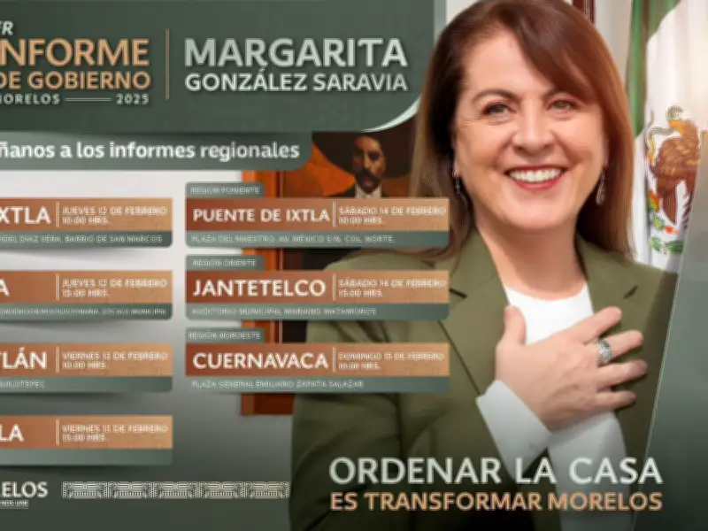 Gobernadora de Morelos recorrerá siete regiones para presentar su Primer Informe de Gobierno