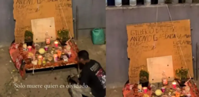 Hombre en situación de calle monta ofrenda conmovedora que se viraliza en redes sociales