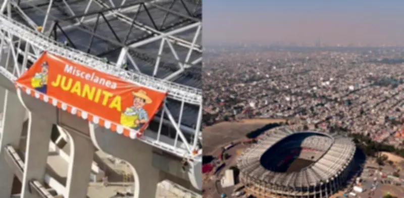 Lonas rojas del Estadio Azteca generan burlas en redes sociales por diseño de tianguis