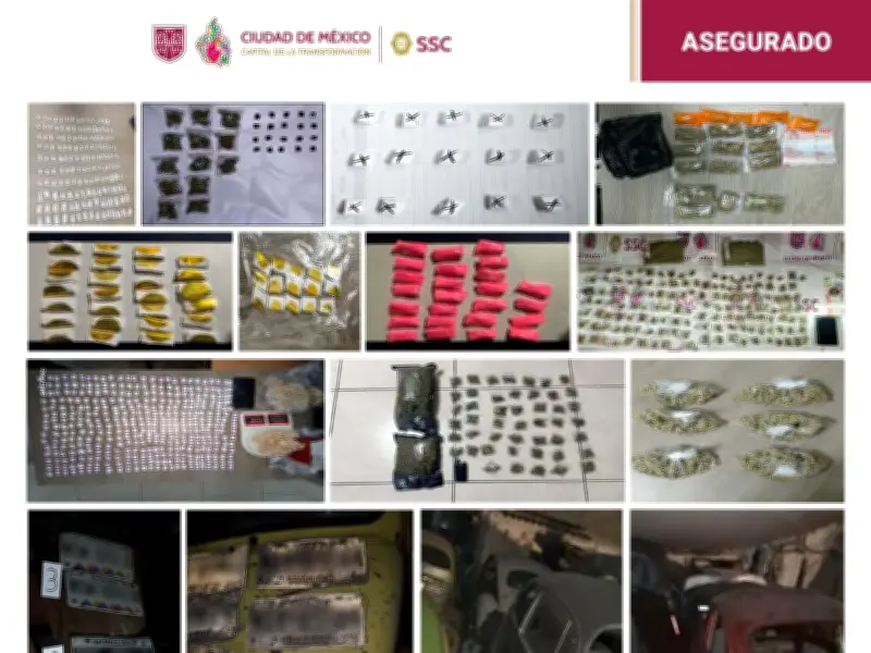 Operativo en CDMX asegura 990 dosis de droga, 4 toneladas de autopartes y 12 vehículos