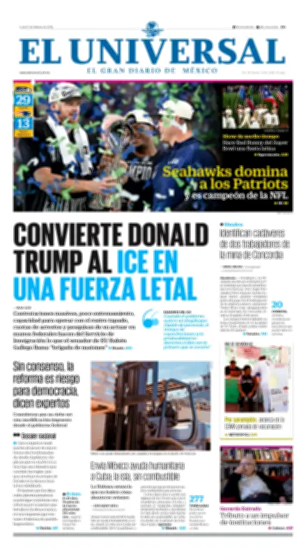 Portada Impresa de El Universal del 9 de Febrero de 2026: Análisis de Contenido