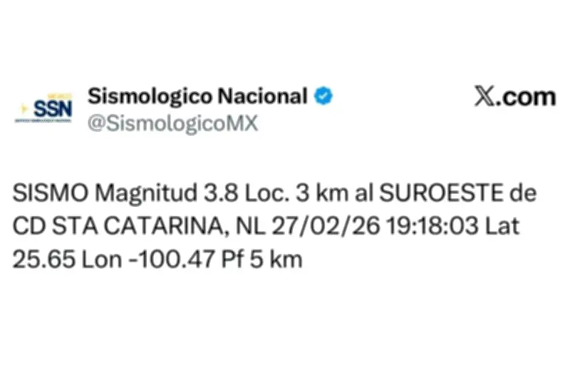 Reportan sismo de magnitud 4.2 en Santa Catarina, Nuevo León; sin daños mayores