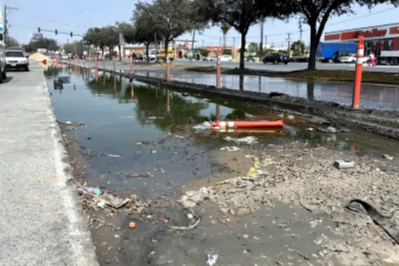 Ruptura de tubería causa inundación de aguas negras en zona urbana