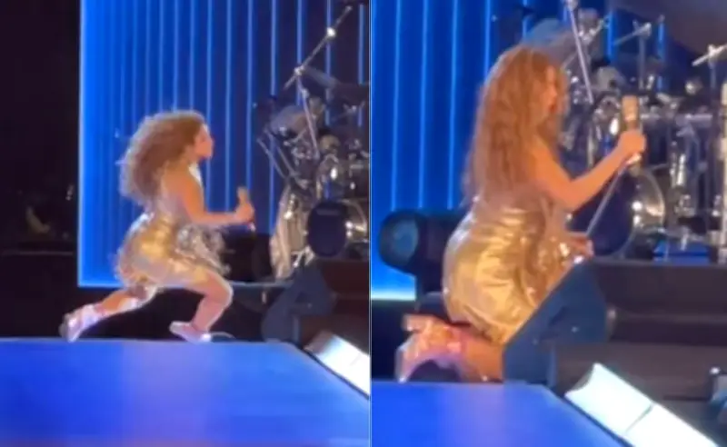 Shakira sufre caída en pleno concierto en El Salvador pero se levanta como profesional