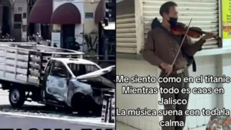 Violinista se vuelve viral en medio del caos violento en Jalisco tras muerte de 'El Mencho'