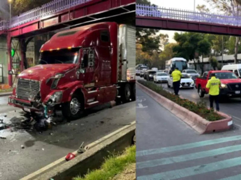 Accidente de tráiler y autobús colapsa Calzada de Tlalpan en Coyoacán