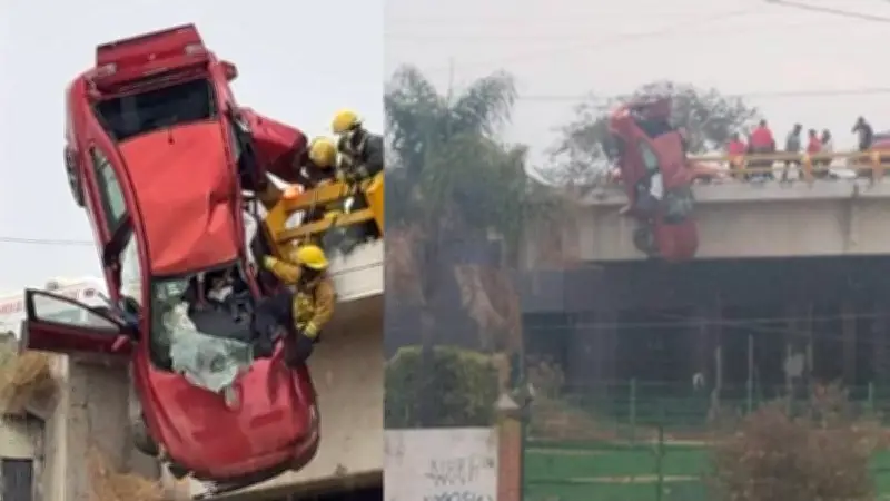 Accidente en Periférico Ecológico de Puebla deja mujer muerta y tres rescatados al borde del vacío