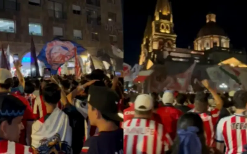 Afición de Chivas inunda de rojiblanco el Centro Histórico antes del Clásico Tapatío