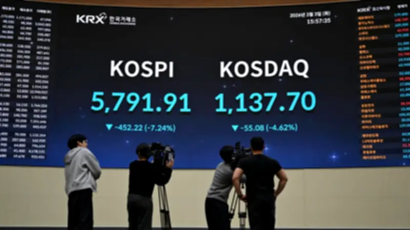 Bolsa de Seúl se desploma 7% y petróleo modera ganancias por conflicto en Medio Oriente