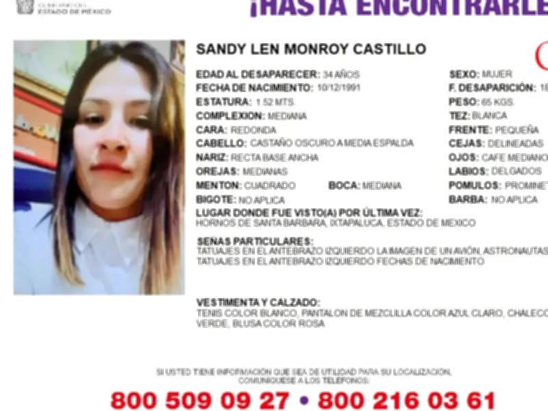 Buscan a Sandy Monroy, empleada de verificentro desaparecida en Ixtapaluca