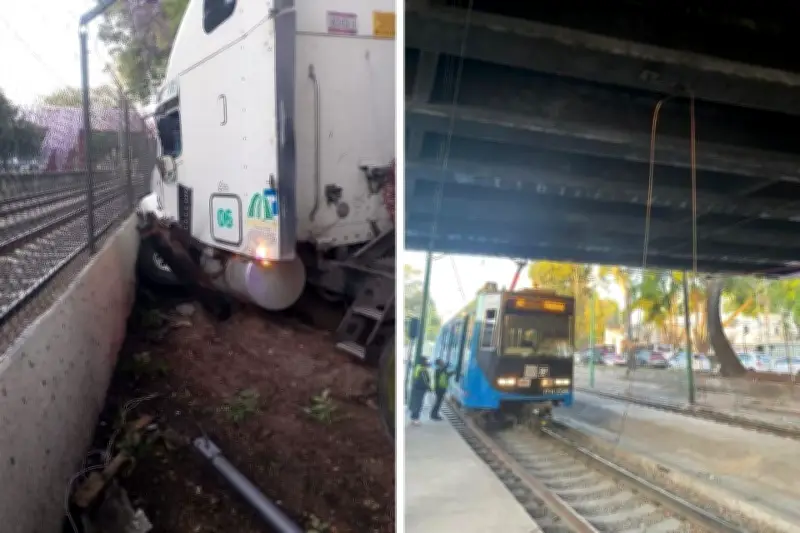 Conductor de tráiler impacta contra muro del Tren Ligero en la Ciudad de México