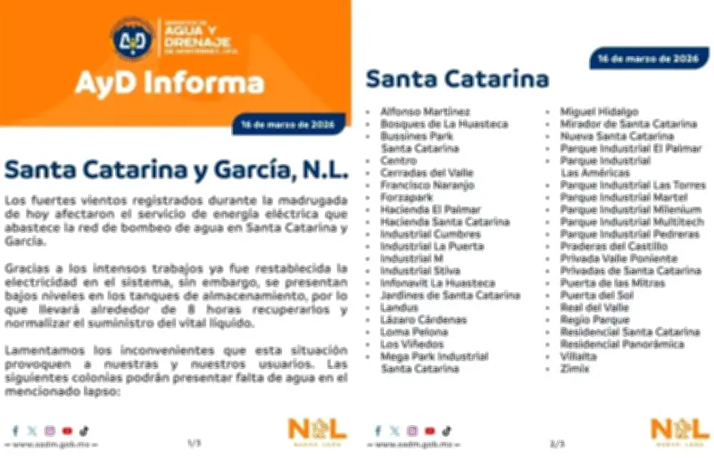 Cortes de luz dejan sin agua a miles de habitantes en Santa Catarina, Nuevo León