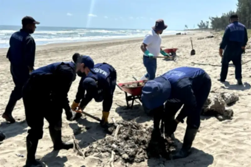 Derrame de petróleo afecta gravemente las playas de Veracruz, activan alerta ambiental