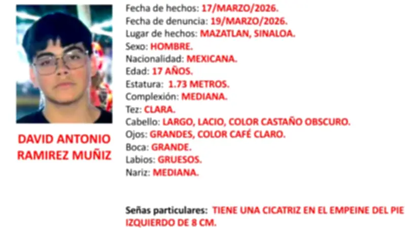 Desaparece David Antonio Ramírez, estudiante de preparatoria en Mazatlán, Sinaloa