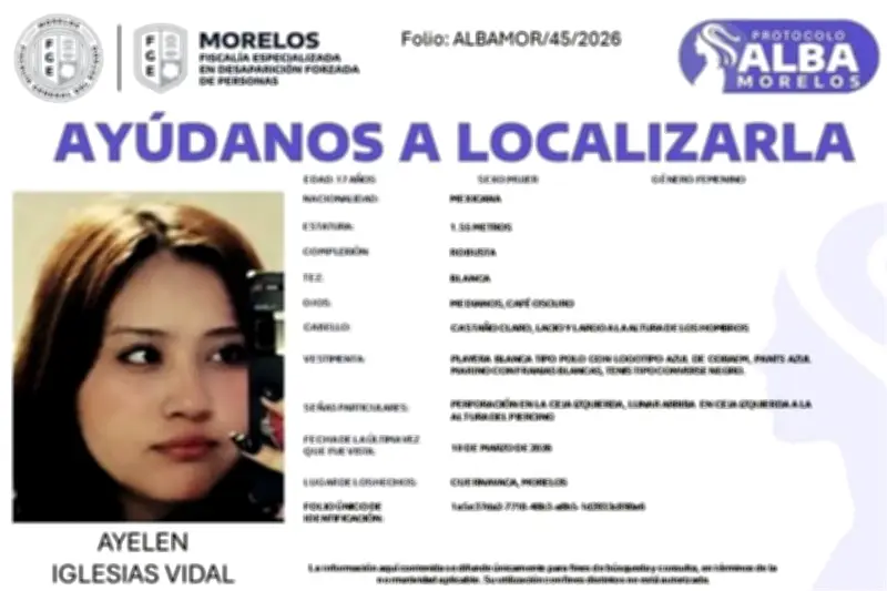 Desaparece otra alumna en Morelos; Fiscalía busca a Aylén de 15 años