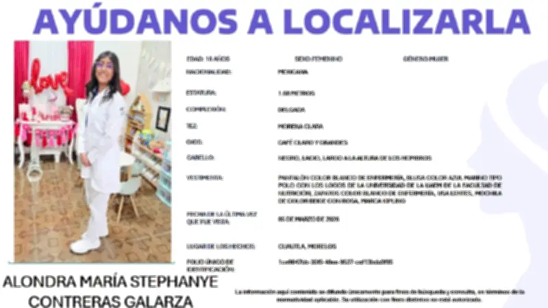 Desaparece otra estudiante de la UAEM en Morelos: buscan a Alondra María Stephanye