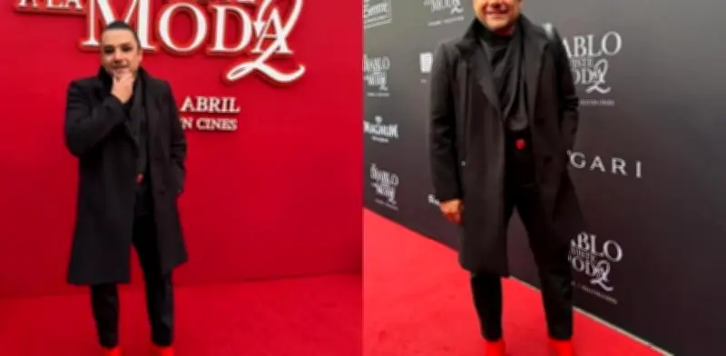 Esteban Macías deslumbra con tacones rojos en alfombra de El diablo viste a la moda 2