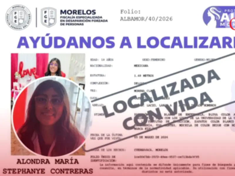 Fiscalía de Morelos confirma localización con vida de estudiante Stephanye Contreras