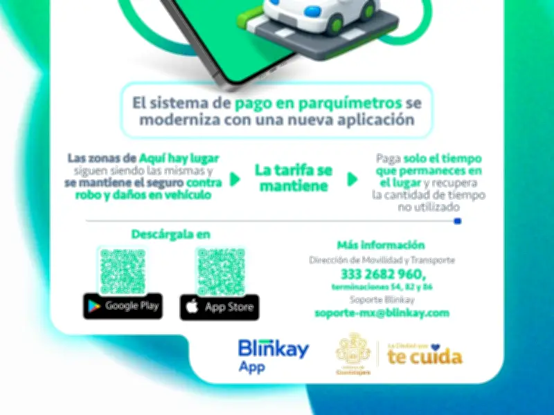 Guadalajara implementa app Blinkay para pago digital de parquímetros desde marzo