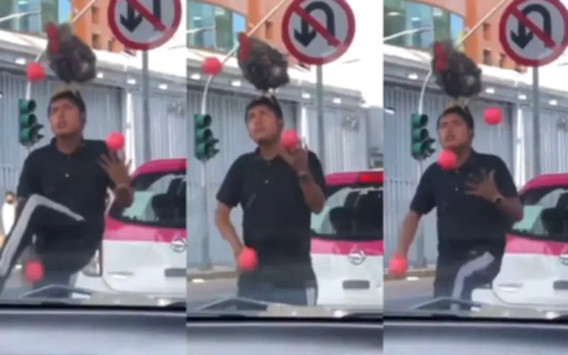 Malabarista y gallo en semáforo: el video viral que desató debate sobre realidad vs IA