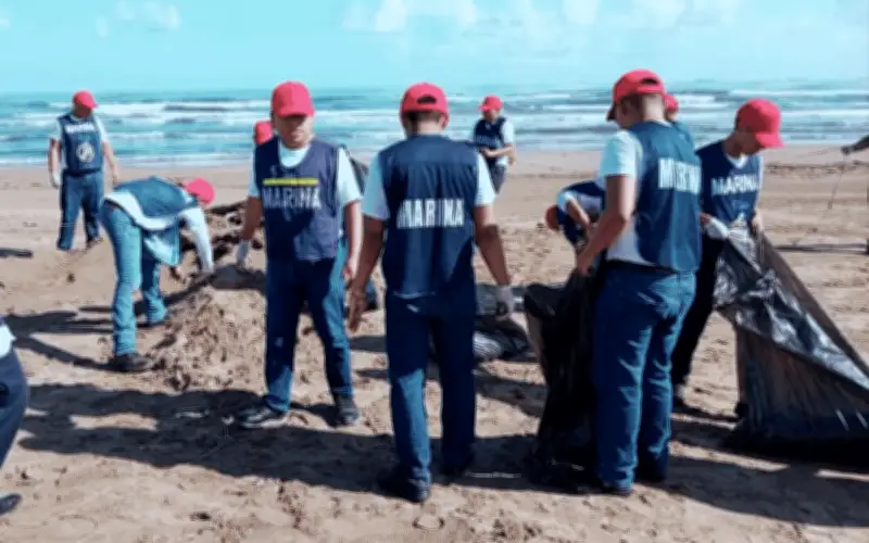Marina recolecta 330 kilos de petróleo en playas de Veracruz tras derrame