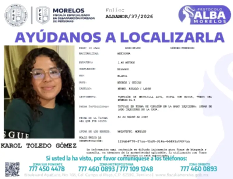 Morelos: Confirman que cuerpo hallado en Coatetelco es de Karol Toledo, estudiante de UAEM