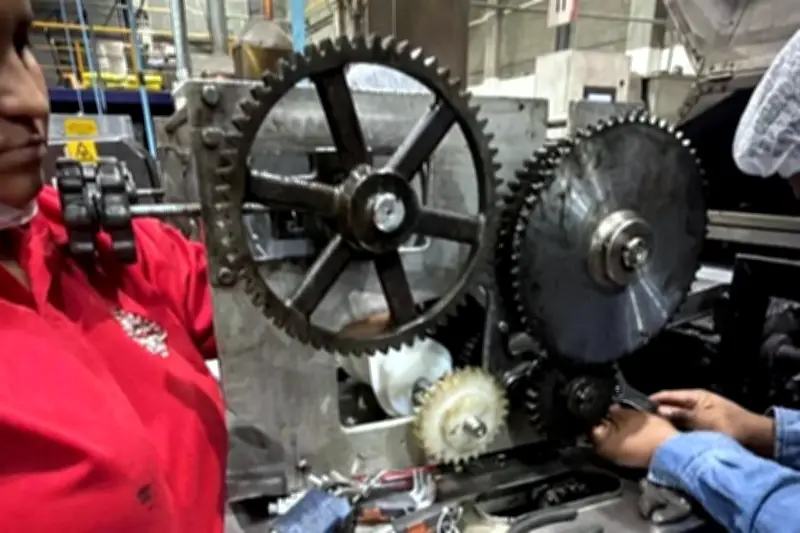 Máquina Industrial Atrapa Brazo Izquierdo de Trabajadora en Fábrica