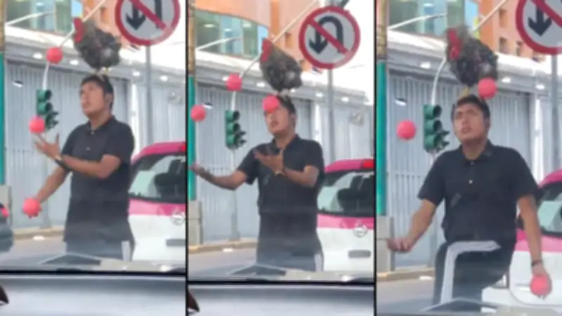 México derrota a la IA: malabarista con gallo en la cabeza se vuelve viral en redes