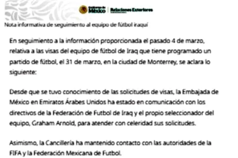 Selección de Irak enfrenta retrasos en trámites de visado para partido en México