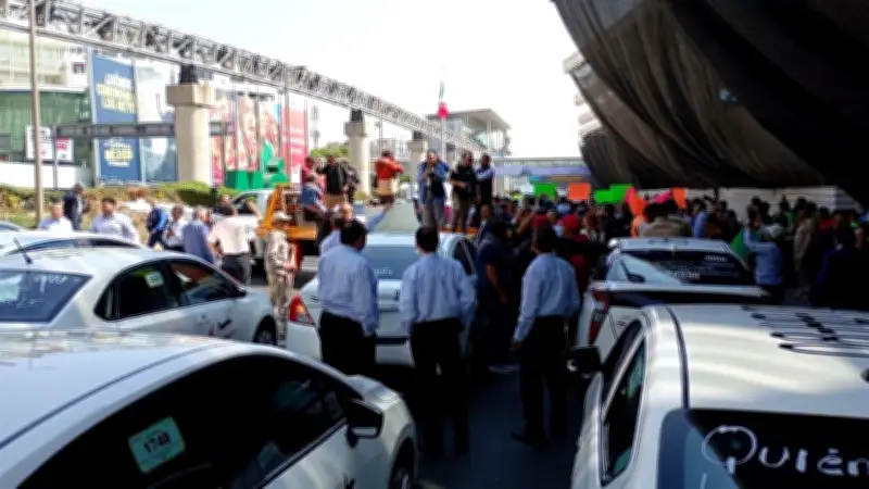 Taxistas bloquean terminales T1 y T2 del AICM en protesta por regulaciones