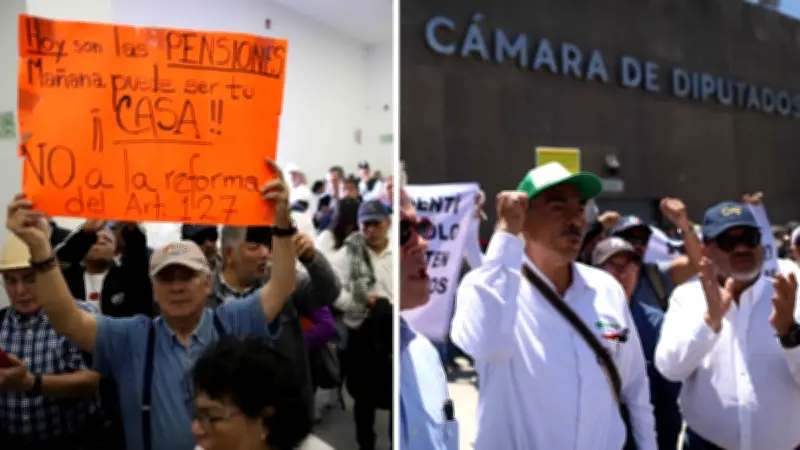 Trabajadores y jubilados irrumpen en San Lázaro en protesta por reforma a pensiones doradas