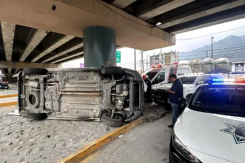 Unidad de Carga Vuelca Bajo Puente en Carretera, Causando Caos Vial