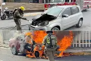 Dos vehículos son consumidos por las llamas en calles de Monterrey