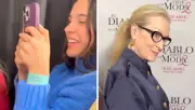 Meryl Streep recrea icónica mirada de Miranda Priestly ante fan con suéter azul en CDMX
