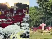 Tumba de El Mencho luce ostentosa con flores y halcones vigilantes en Zapopan