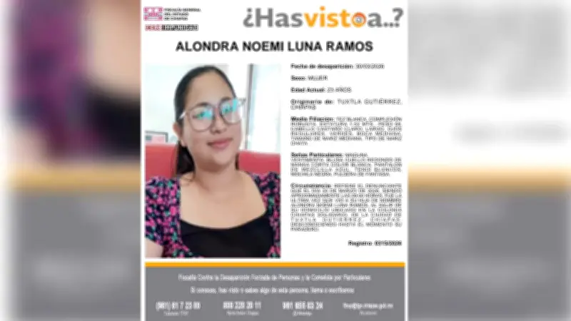 Alondra desaparece tras salir a la UNACH en Tuxtla; Fiscalía activa protocolos de búsqueda