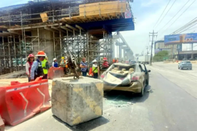 Conductor queda grave tras ser impactado por contrapeso de grúa en obras de Línea 6
