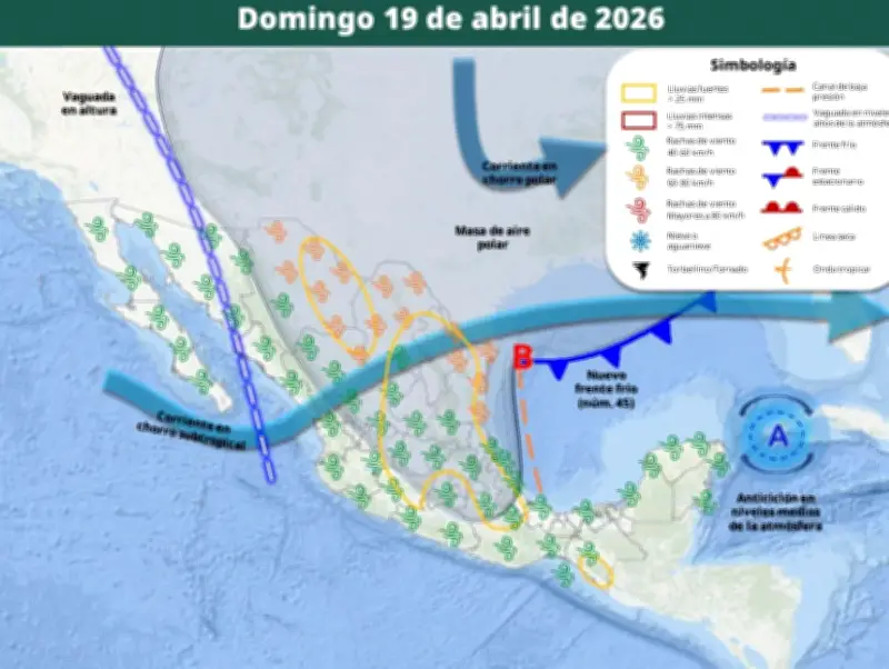 Frente Frío 45 Impactará México con Lluvias Fuertes y Masa de Aire Polar