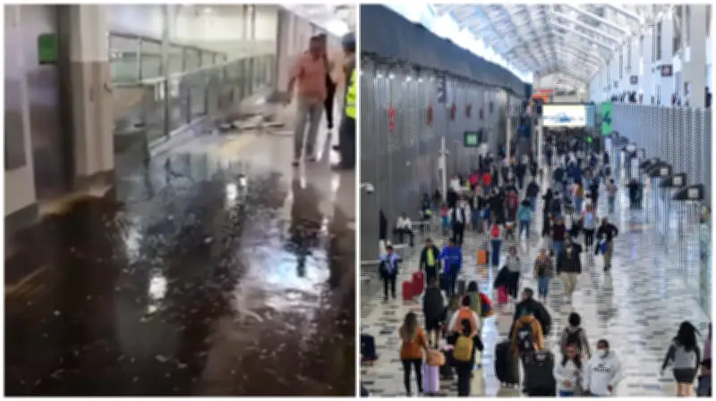 Fuga de aguas negras inunda pasillo de Terminal 1 del AICM