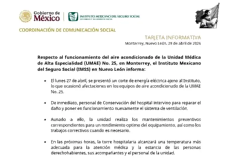 IMSS atribuye falta de aire acondicionado a corte eléctrico