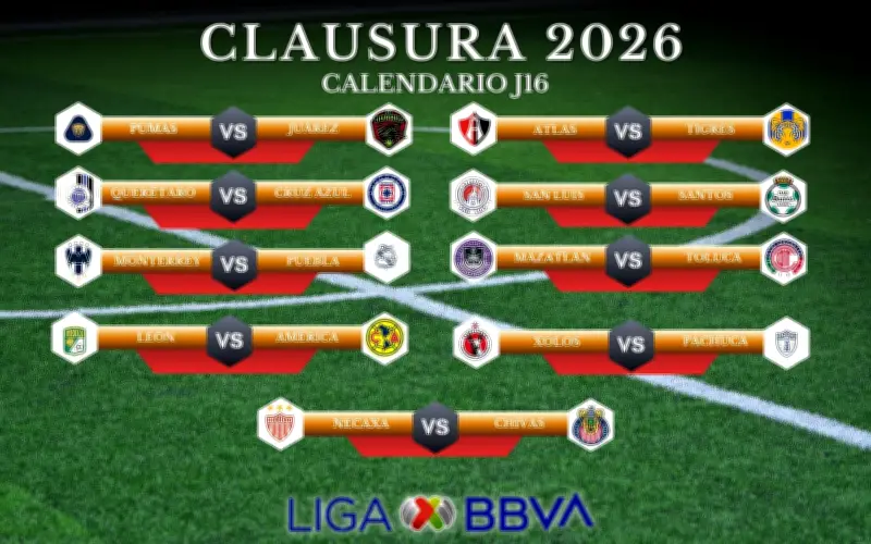 Jornada 16 del Clausura 2026: Horarios y dónde ver los partidos en vivo