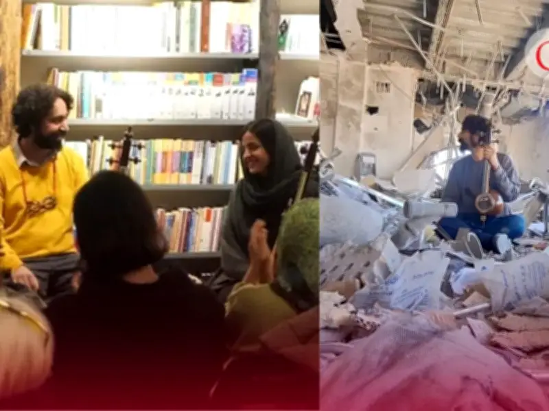 Profesor iraní toca kamancheh entre ruinas de su escuela bombardeada en Teherán